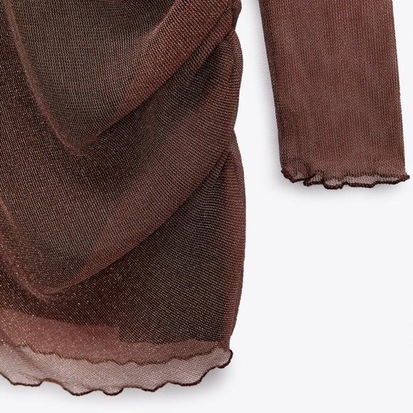 NWT PINK BROWN CONTRASTING SPARKLY MESH DRESS. - Picture 5 of 9